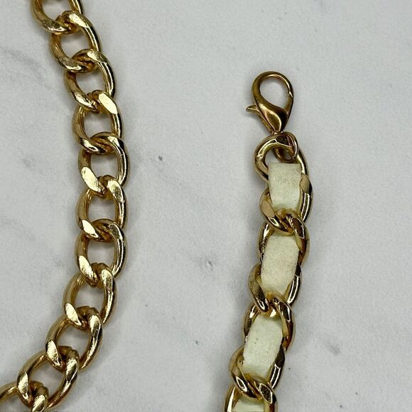 Cream Woven Gold Tone Metal Chain Link Belt One Size ✨ - Picture 2 of 12